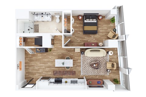 Floor plan for 1 bed, 1 bath, 758 sqft